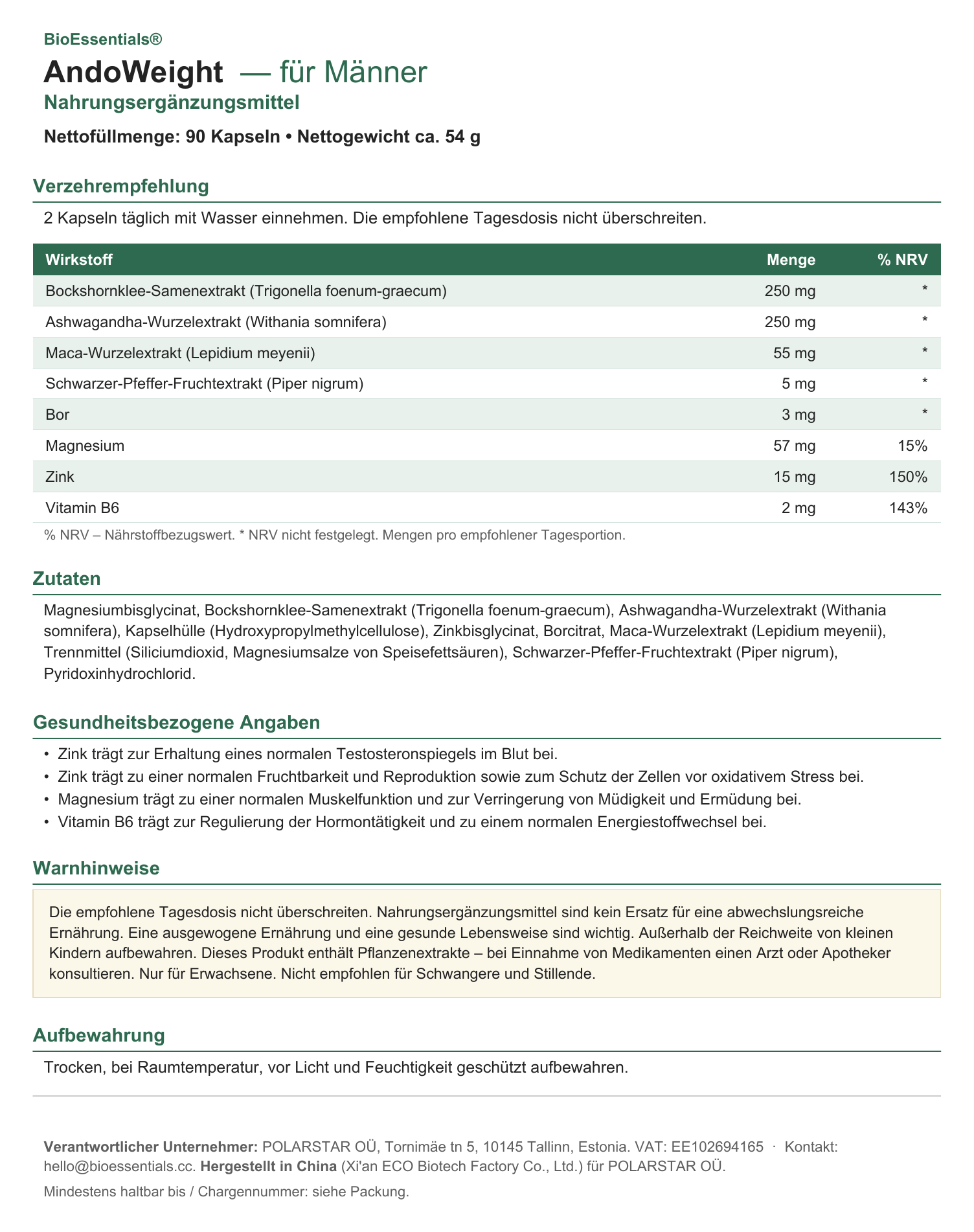BioEssentials AndoWeight label - DE