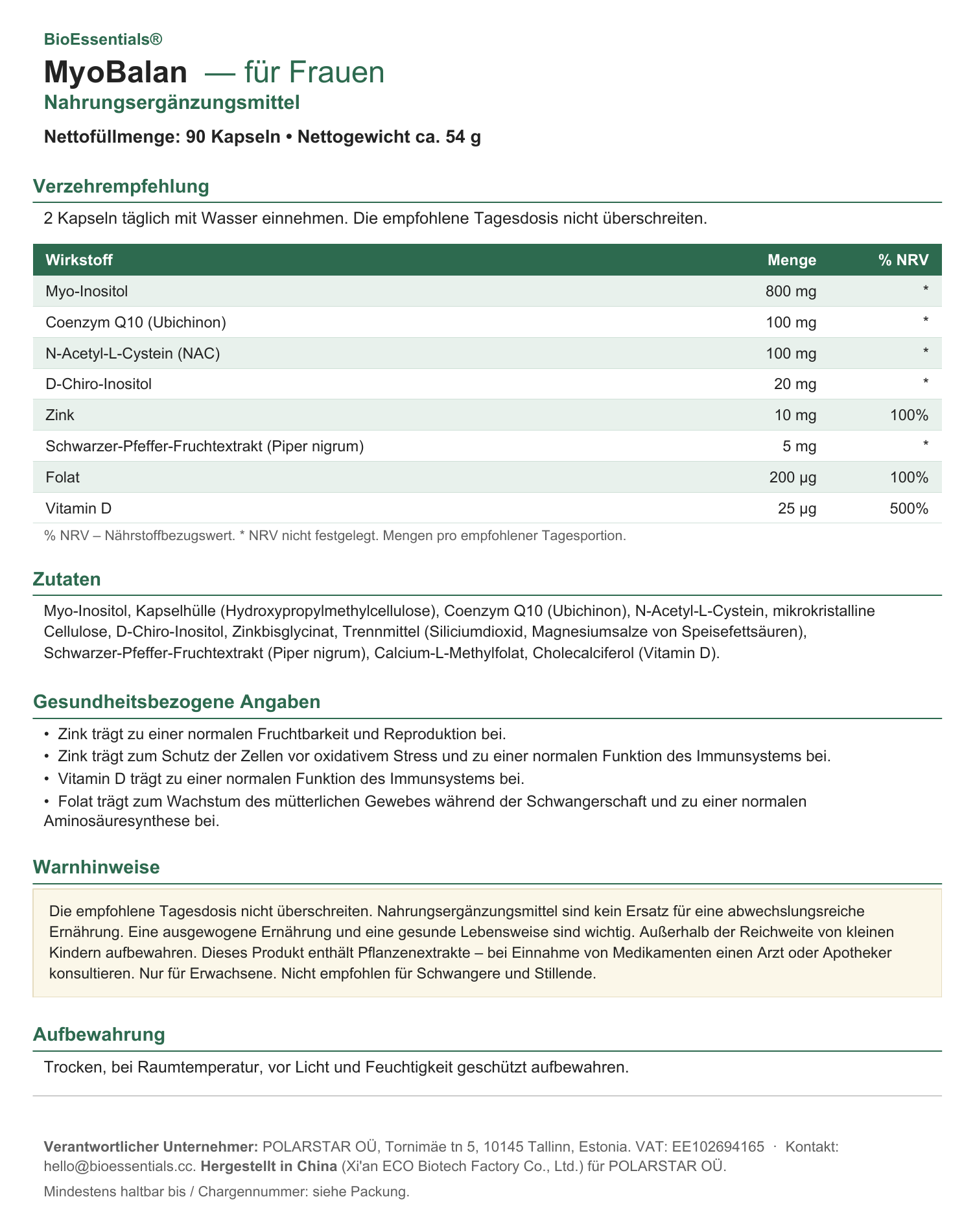BioEssentials MyoBalan label - DE