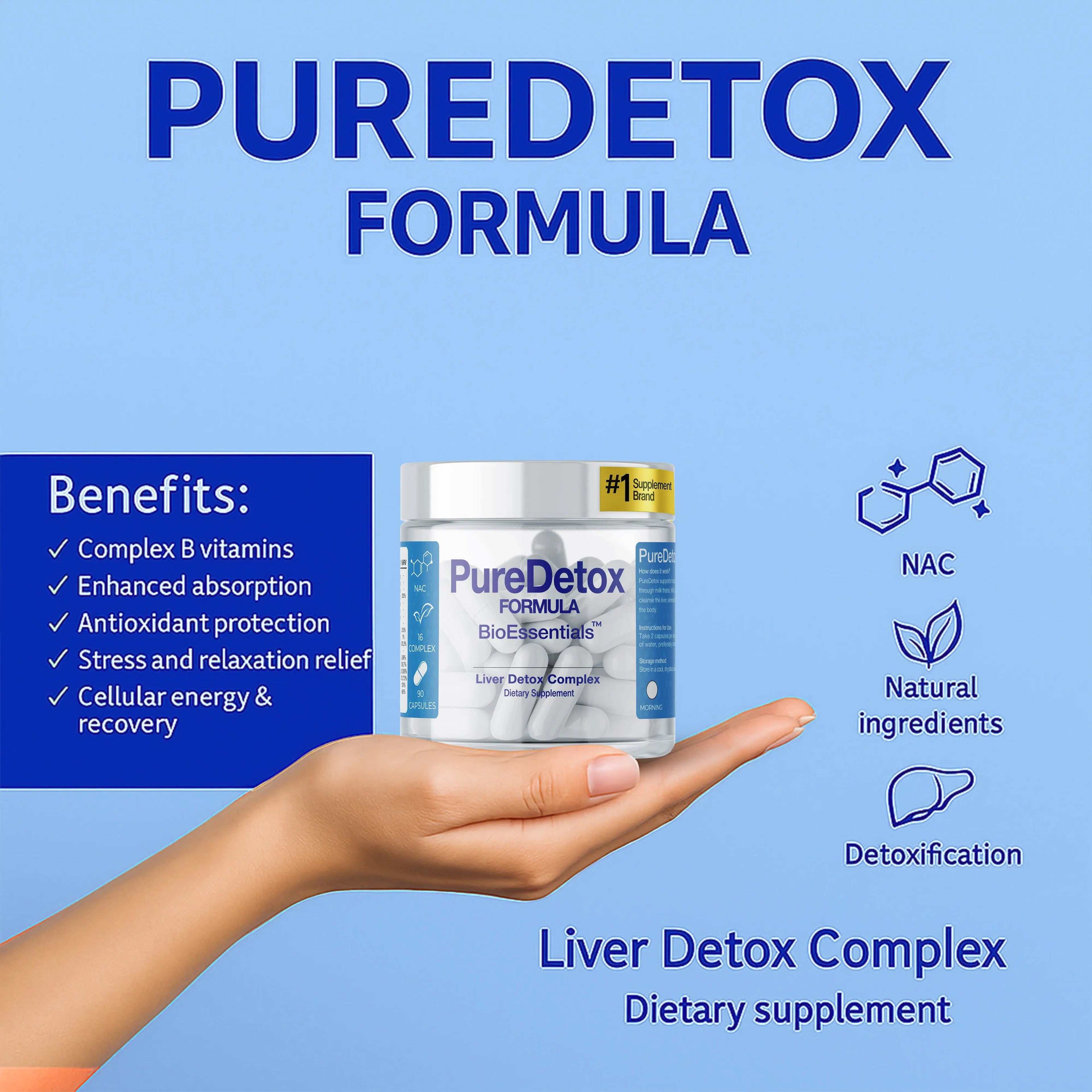 PUREDETOX® Premium Liver Detox Complex — NAC, Glutathione, L-Carnitine, Milk Thistle & Turmeric for Clean Daily Support, Antioxidant Resilience and Daily Vitality BioEssentials