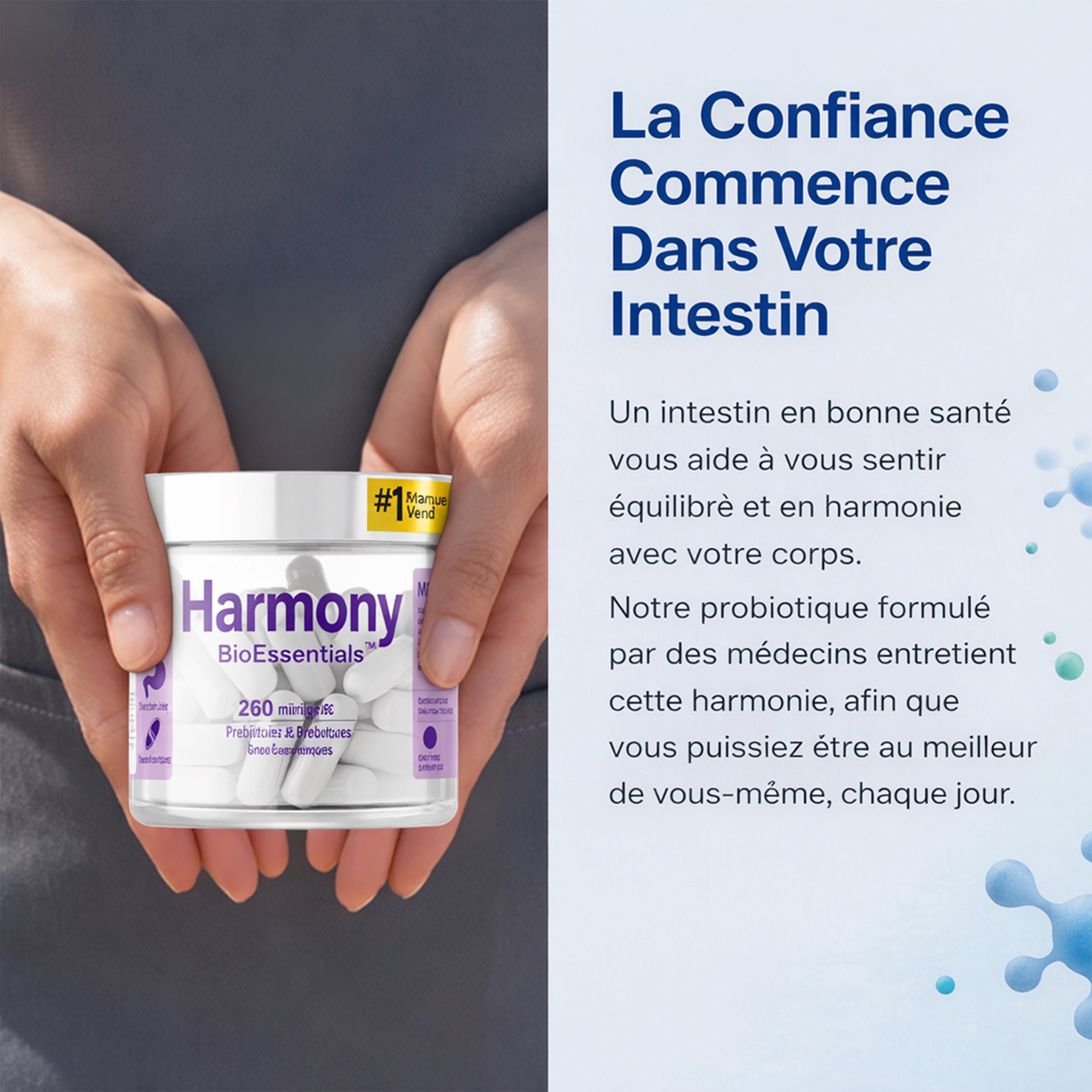 BioEssentials Harmony – Multi-Strain Probiotic & Prebiotic Complex with Enzymes – 260 Billion CFU & 10 Strains – Gut Microbiome & Immune Support – Inulin FOS GOS + Vit C D3 – 90 Vegan HPMC Capsules