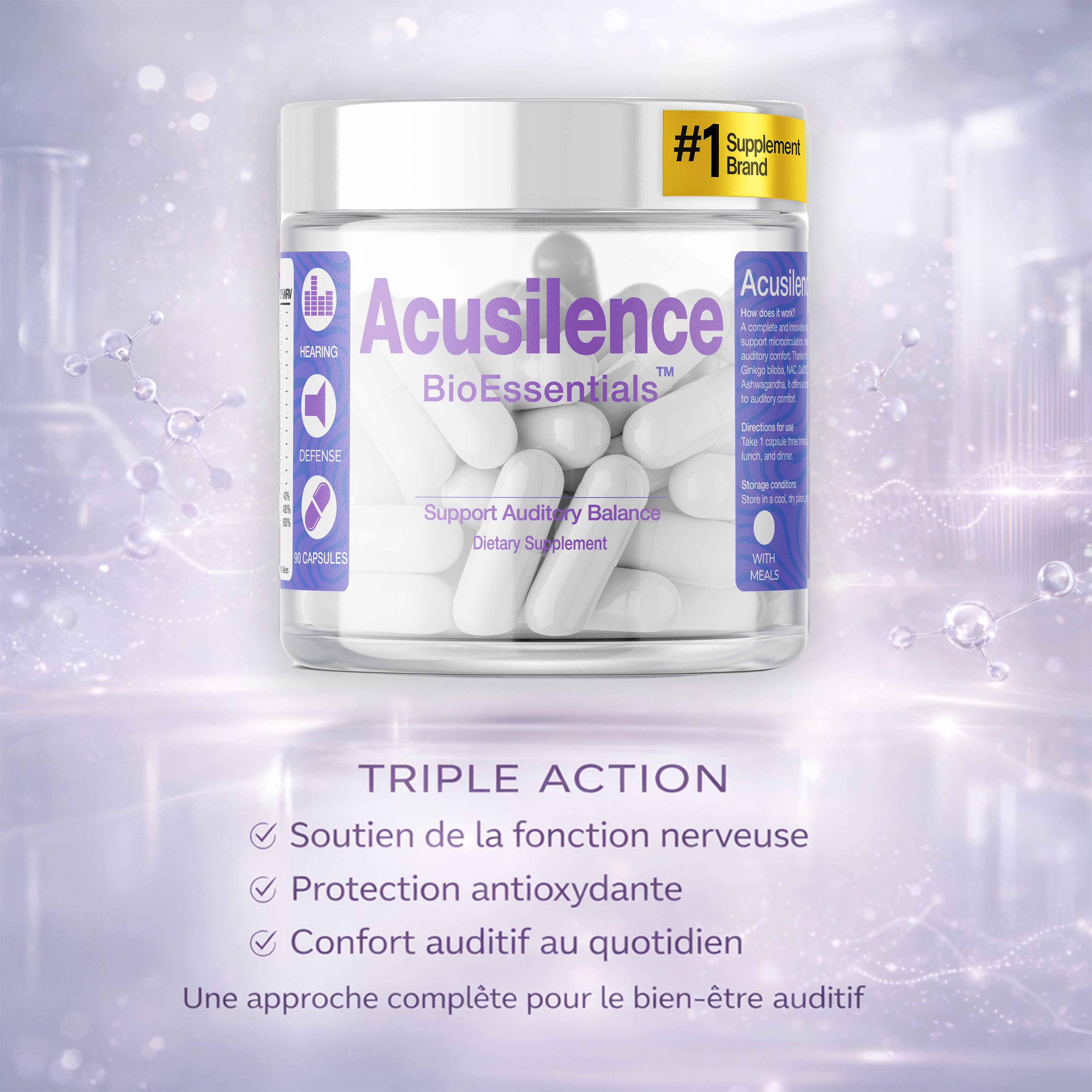 ACUSILENCE® Mikrokierto- ja Hermostollinen Tukikompleksi Kuulon Mukavuuteen NAC:lla, Ginkgolla, CoQ10:llä & R-ALA:lla