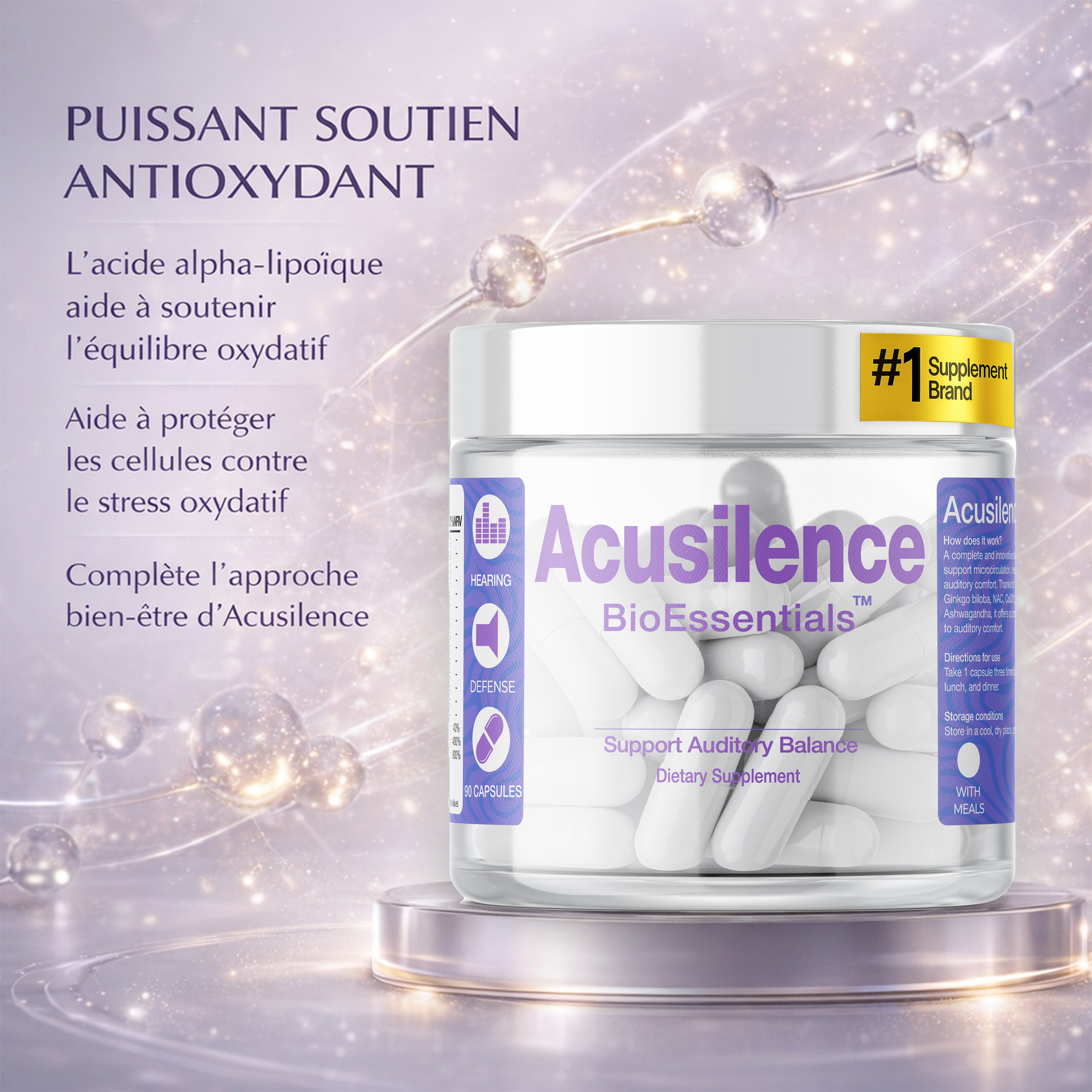 ACUSILENCE® Mikrokierto- ja Hermostollinen Tukikompleksi Kuulon Mukavuuteen NAC:lla, Ginkgolla, CoQ10:llä & R-ALA:lla