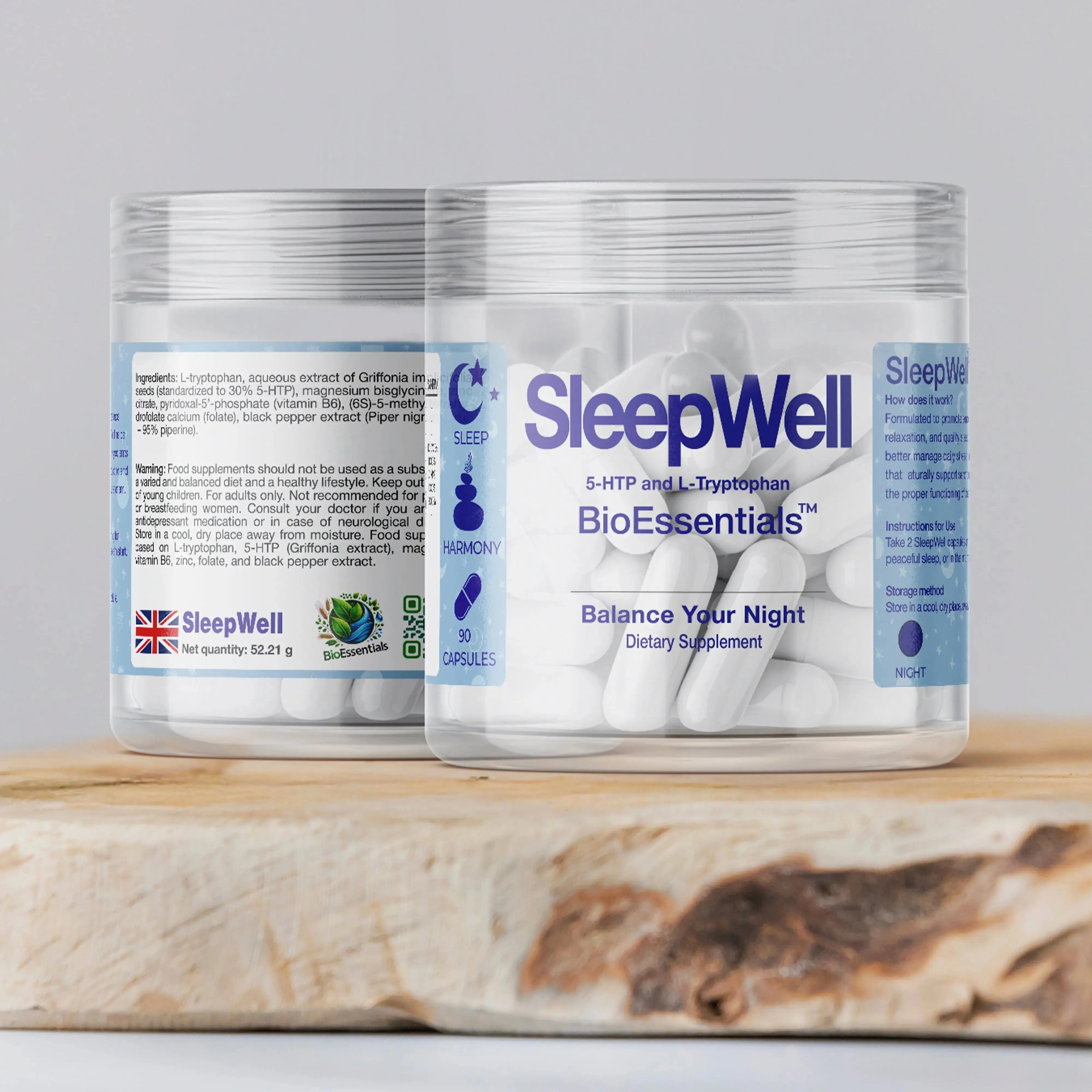 SleepWell capsules with 5-HTP and L-Tryptophan dietary supplement for sleep support