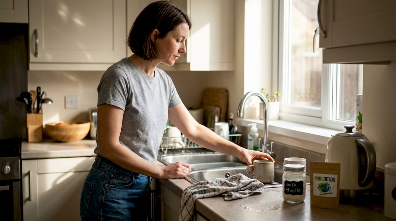 Woman preparing herbal tea in home kitchen