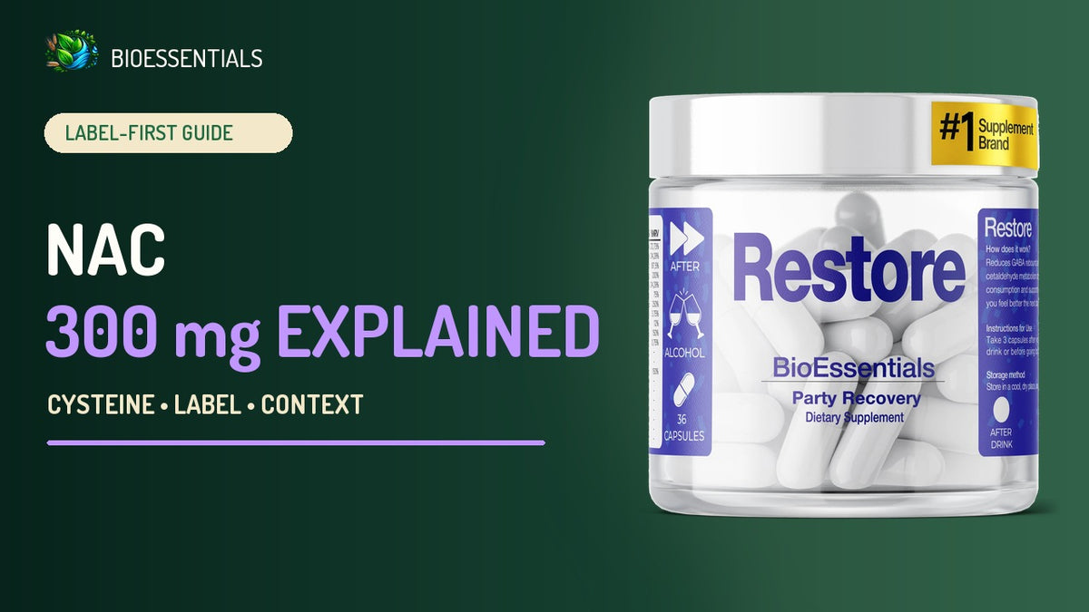 How NAC Fits RESTORE: 300 mg, Cysteine and a 3-Capsule Label