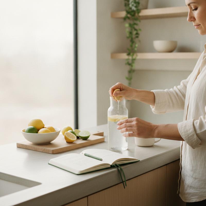 Serene morning wellness planning scene - PureDetox B vitamin cofactor support