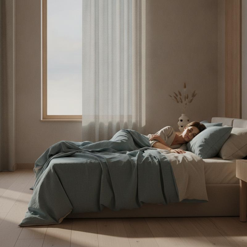 Calm person resting in soft evening light supporting a healthy sleep routine