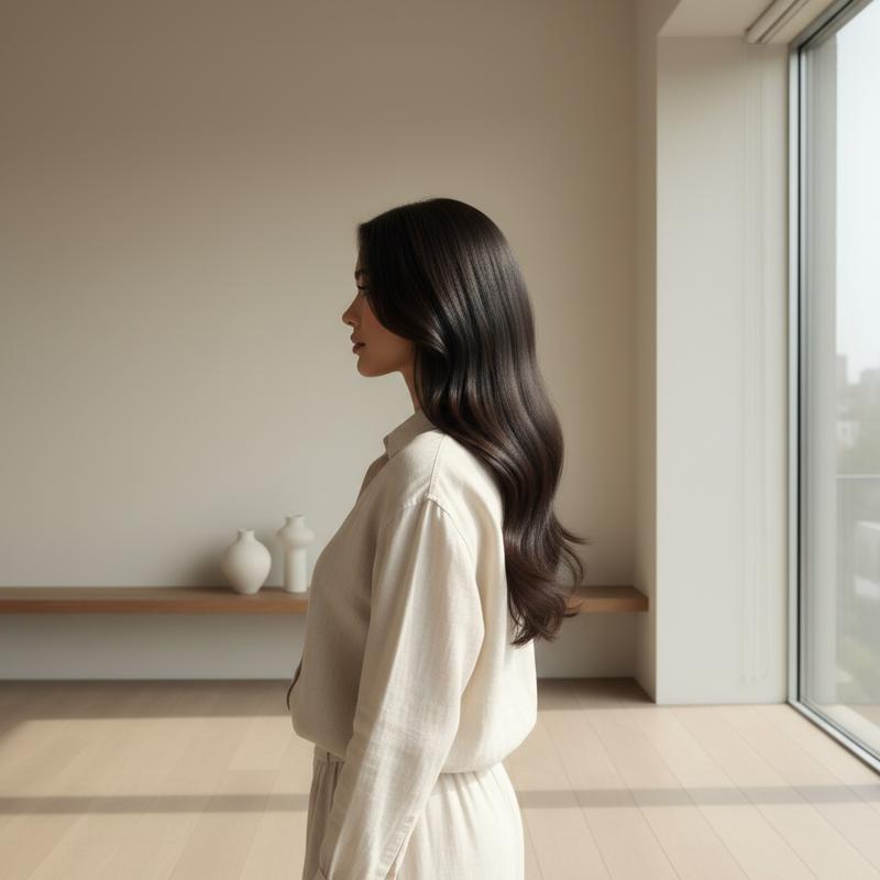Person with healthy dense hair in soft natural light — KAILUXE hair wellness support