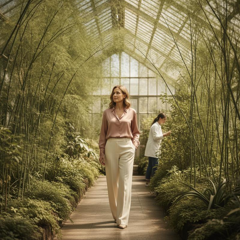 Woman walking through a sunlit botanical conservatory - Vitalux Women shatavari evidence guide