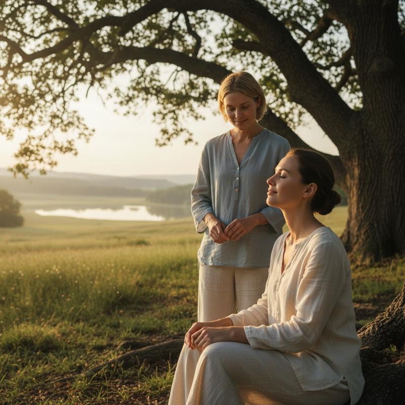 Two people in peaceful natural setting representing auditory wellness and calm — ACUSILENCE B12 Zinc Magnesium cochlear science