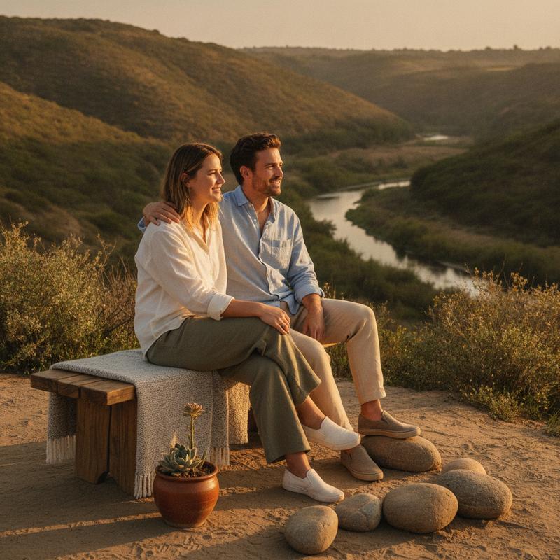 Two friends relaxing outdoors, calm social wellness scene