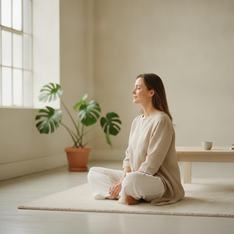 Calm woman in soft natural light reflecting everyday female cycle and ovarian wellness with MyoBalan