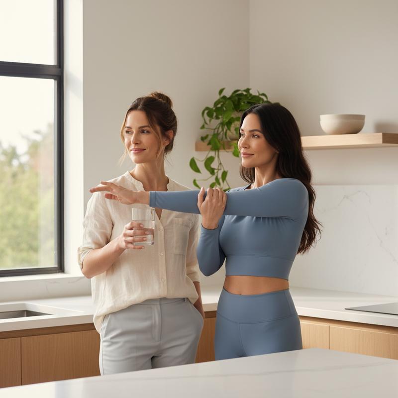 Two women sharing a morning wellness routine in a bright kitchen — MyoBalan myo-inositol insulin signalling support
