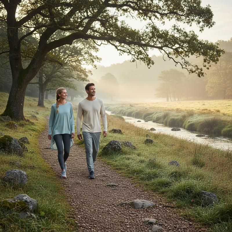Two people in a sunlit natural setting representing cellular energy and metabolic vitality
