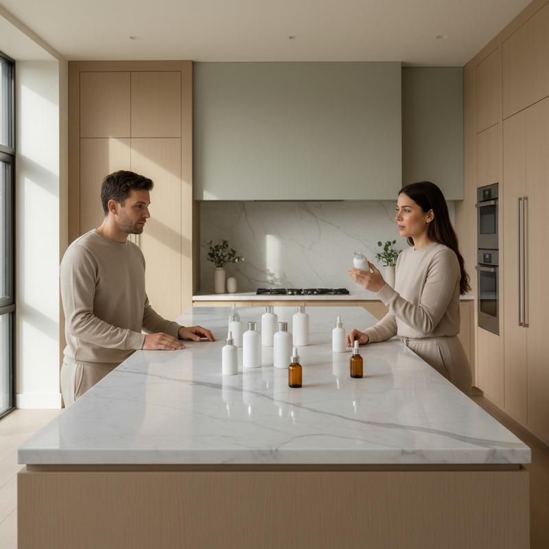Wellness comparison scene — modular supplement strategy vs all-in-one multivitamin approach