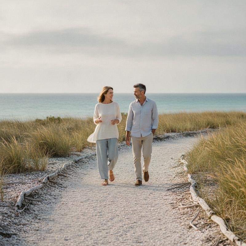 Two people walking in a calm natural setting representing everyday modular wellness
