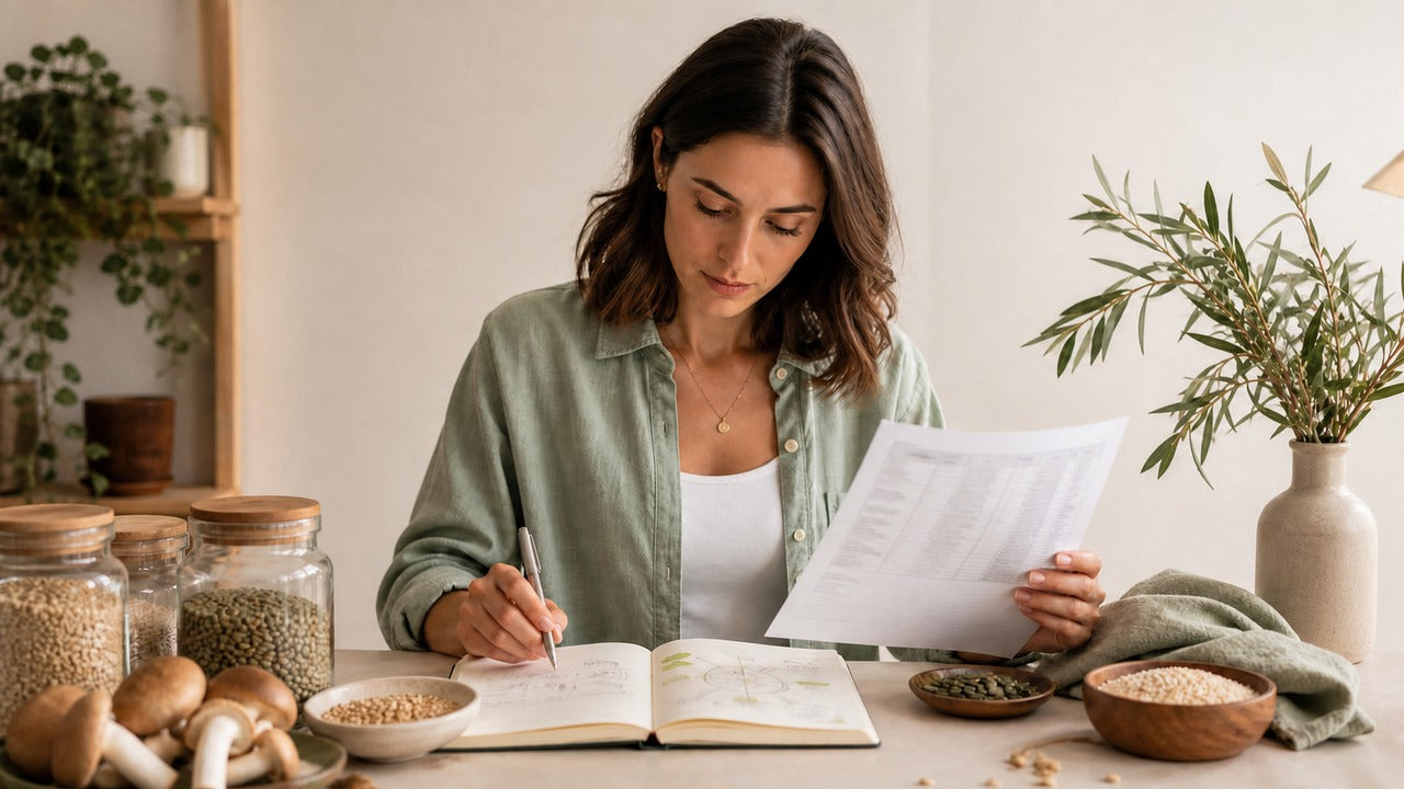 Adult reviewing Glucorine nicotinamide source form and study-transfer notes