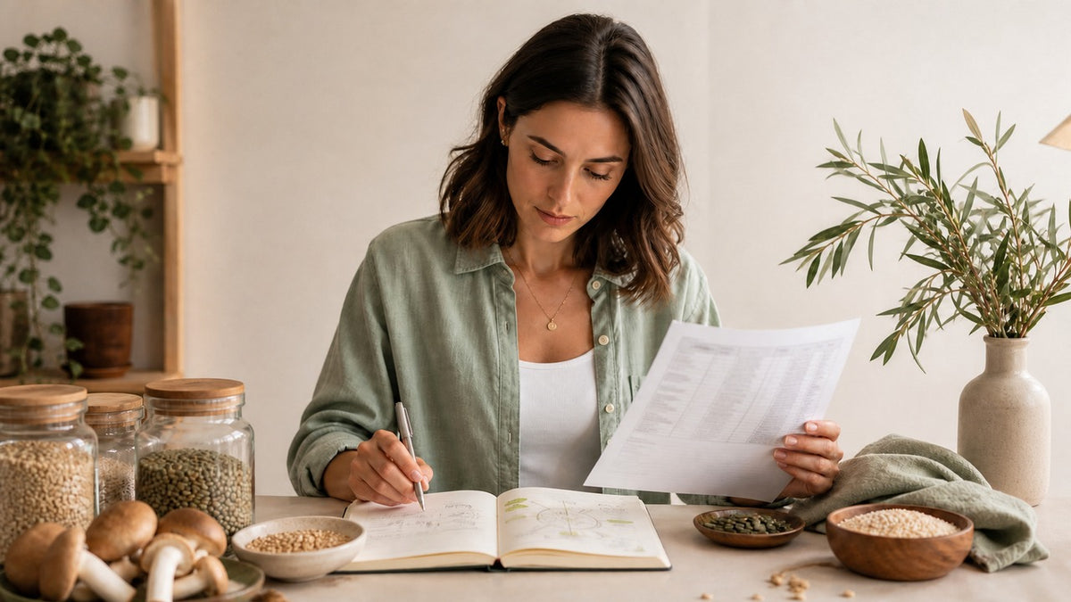 Adult reviewing Glucorine nicotinamide source form and study-transfer notes