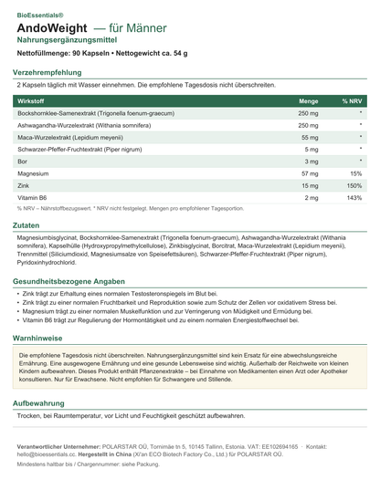 BioEssentials AndoWeight label - DE