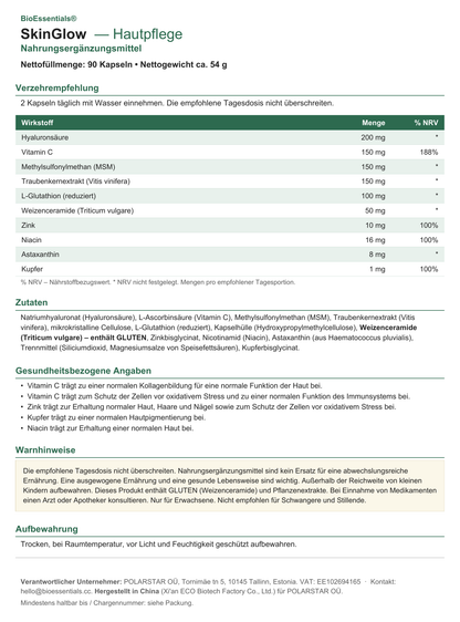 BioEssentials SkinGlow label - DE