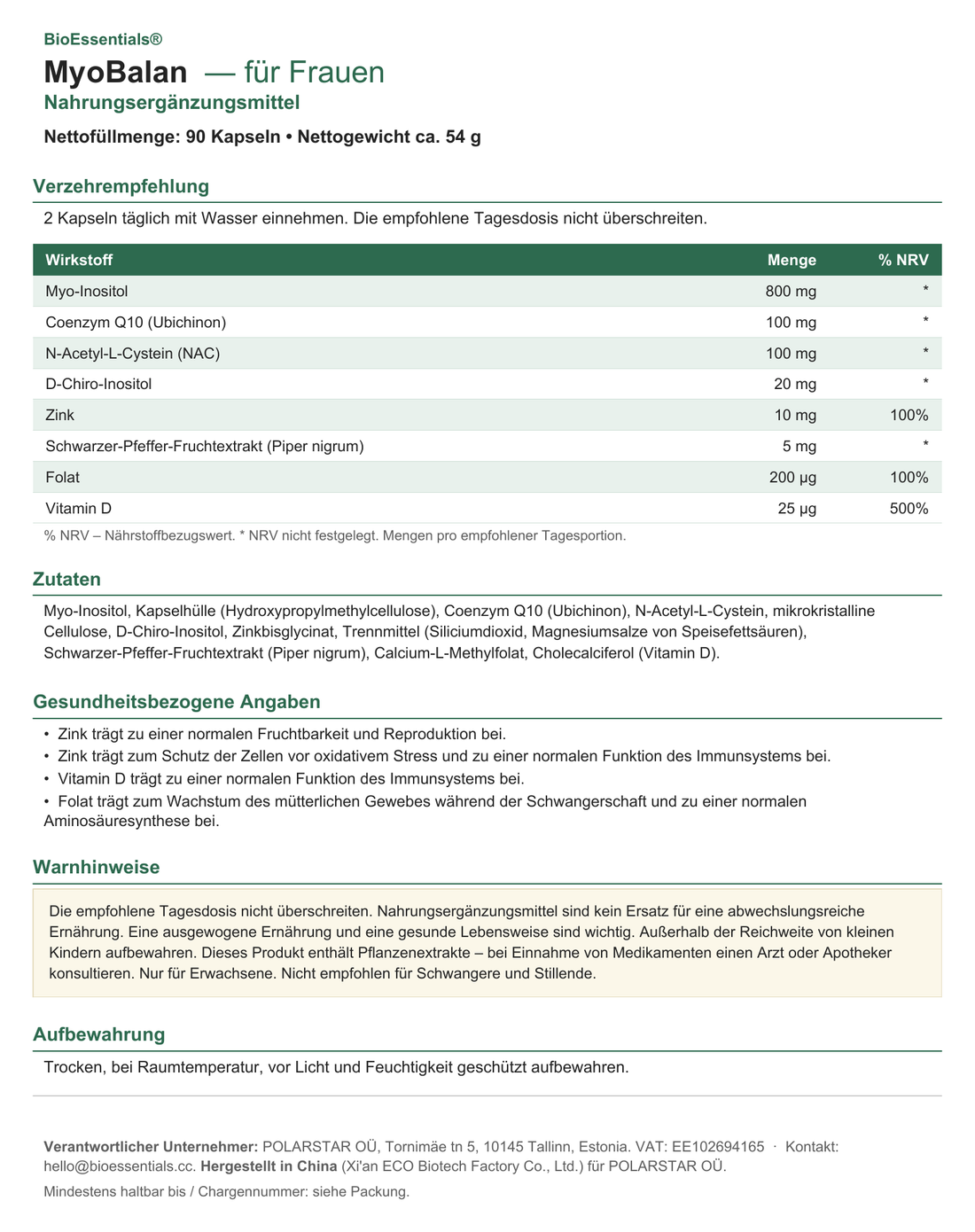BioEssentials MyoBalan label - DE