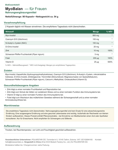 BioEssentials MyoBalan label - DE