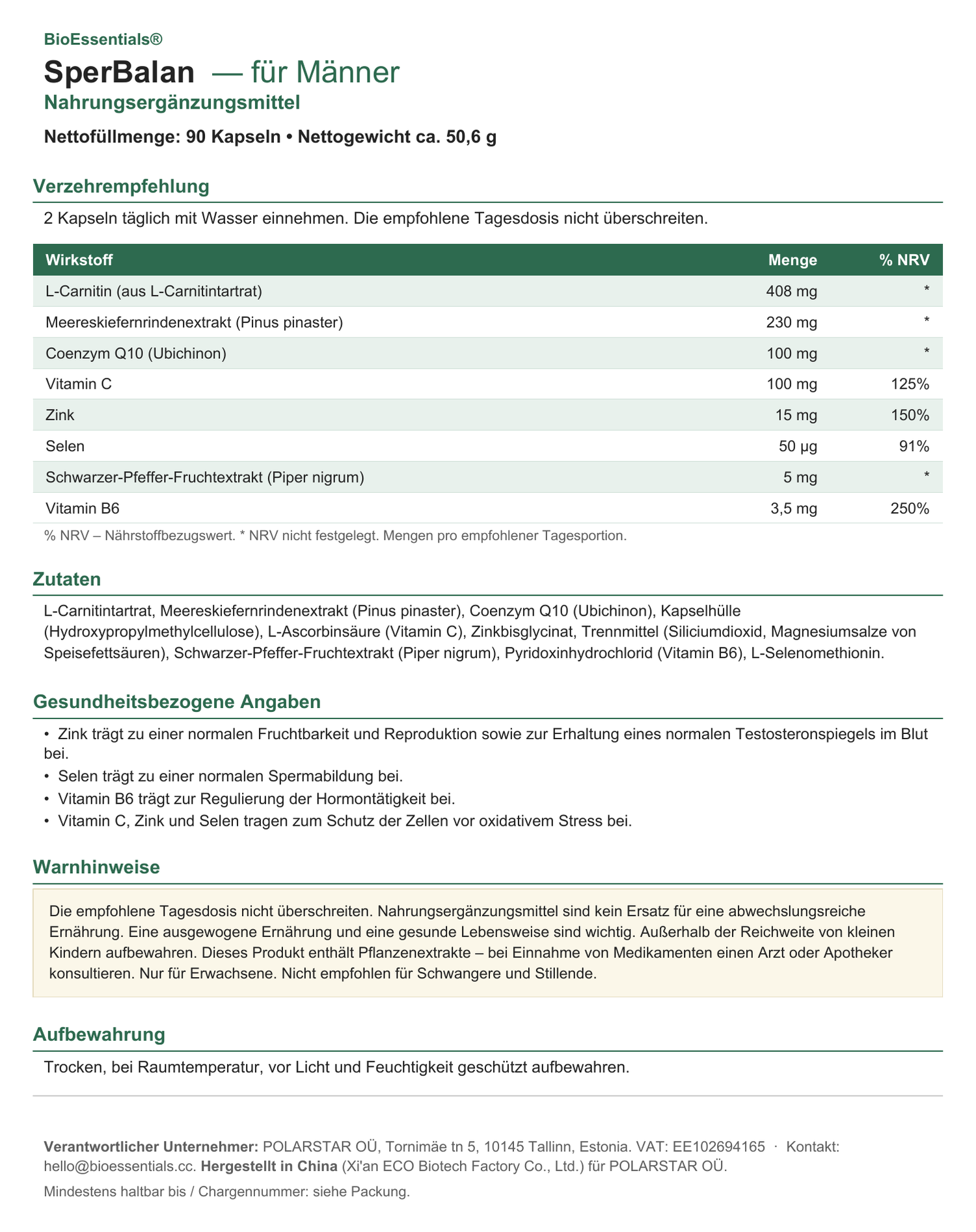 BioEssentials SperBalan label - DE