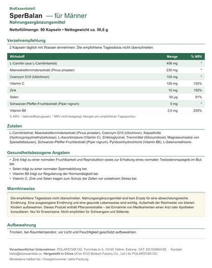 BioEssentials SperBalan label - DE