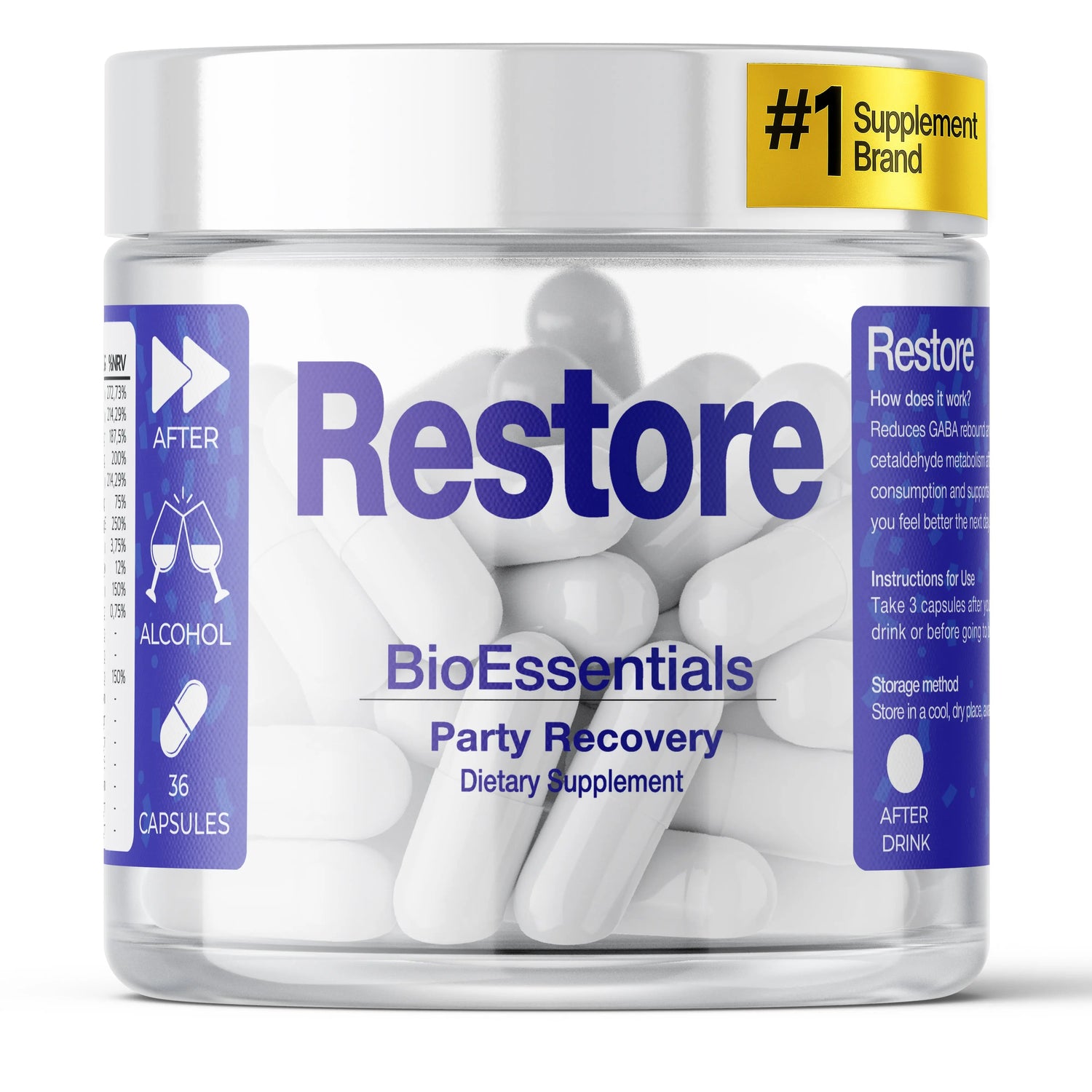 RESTORE® Happy Mornings and Night Recovery – DHM + L-Cysteine Detox &amp; Next-Day Support – Hangover Recovery &amp; Happy Mornings BioEssentials
