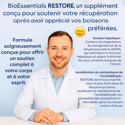 RESTORE® Happy Mornings and Night Recovery – DHM + L-Cysteine Detox &amp; Next-Day Support – Hangover Recovery &amp; Happy Mornings BioEssentials