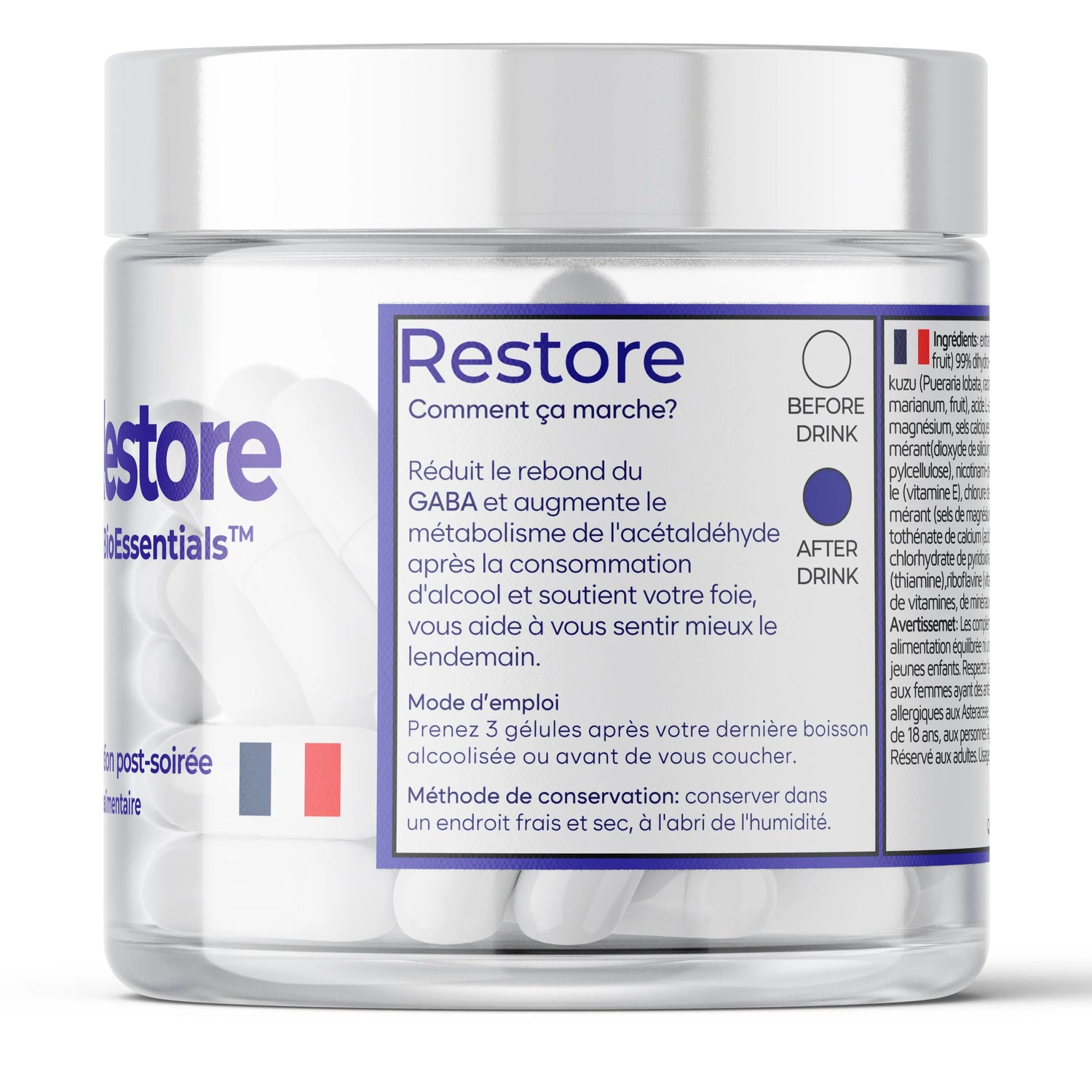 RESTORE® Happy Mornings and Night Recovery – DHM + L-Cysteine Detox &amp; Next-Day Support – Hangover Recovery &amp; Happy Mornings BioEssentials