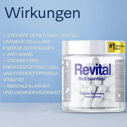 REVITAL® NAD+ Complex – Resveratrol • Shilajit • Magnesium &amp; Vitamins – Supports Cellular Well-Being, Antioxidant Balance &amp; Daily Energy for Men &amp; Women BioEssentials