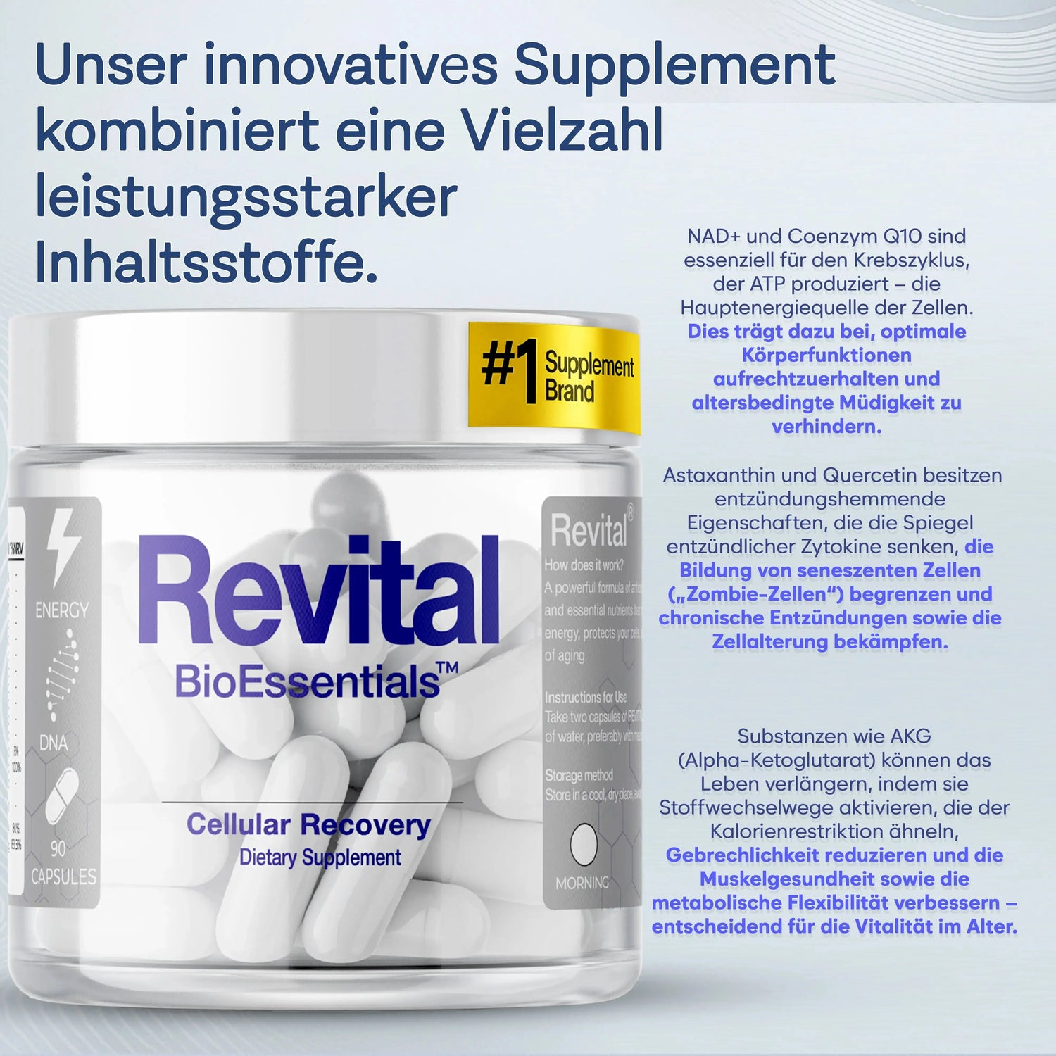 REVITAL® NAD+ Complex – Resveratrol • Shilajit • Magnesium &amp; Vitamins – Supports Cellular Well-Being, Antioxidant Balance &amp; Daily Energy for Men &amp; Women BioEssentials