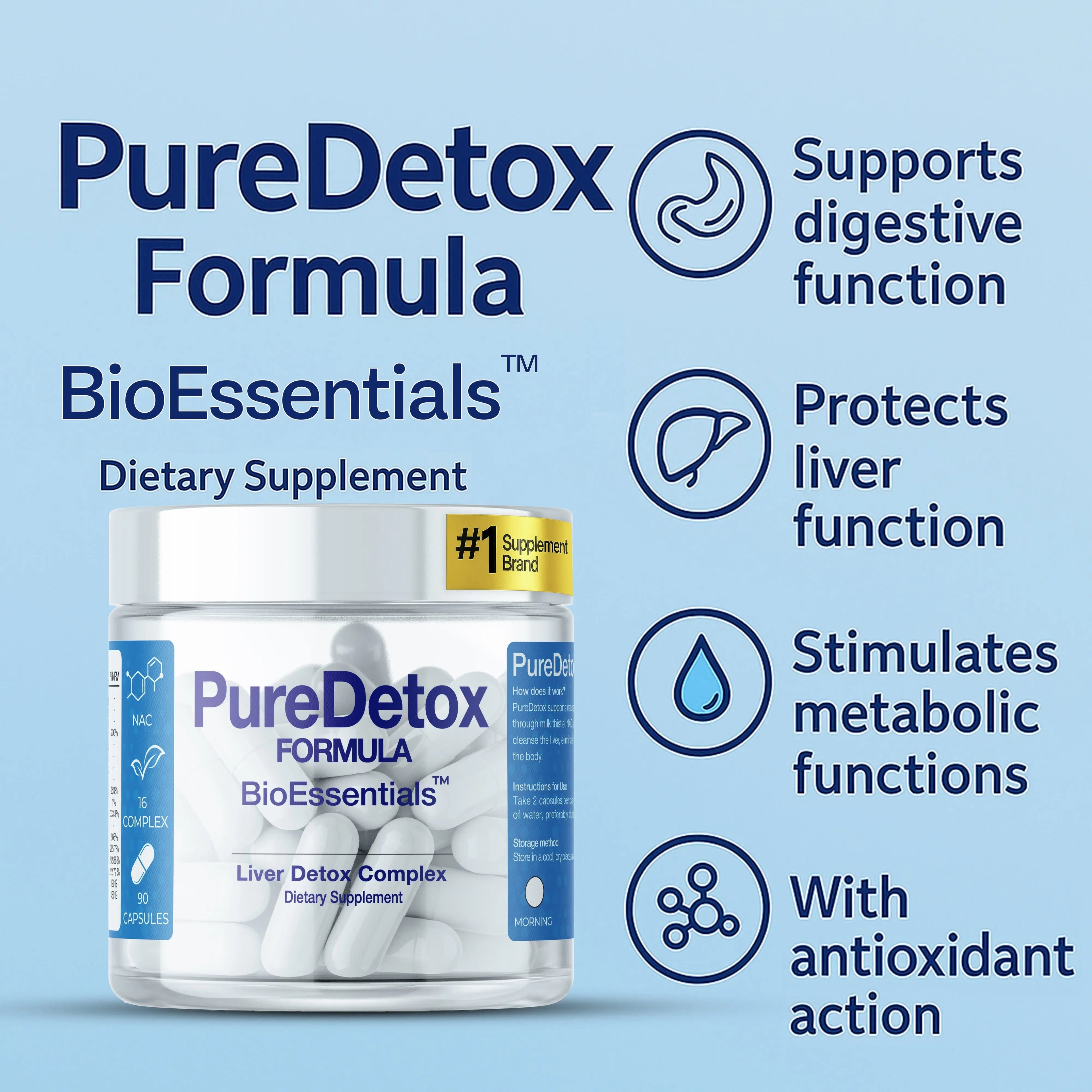 PUREDETOX® Premium Liver Detox Complex — NAC, Glutathione, L-Carnitine, Milk Thistle &amp; Turmeric for Clean Daily Support, Antioxidant Resilience and Daily Vitality BioEssentials