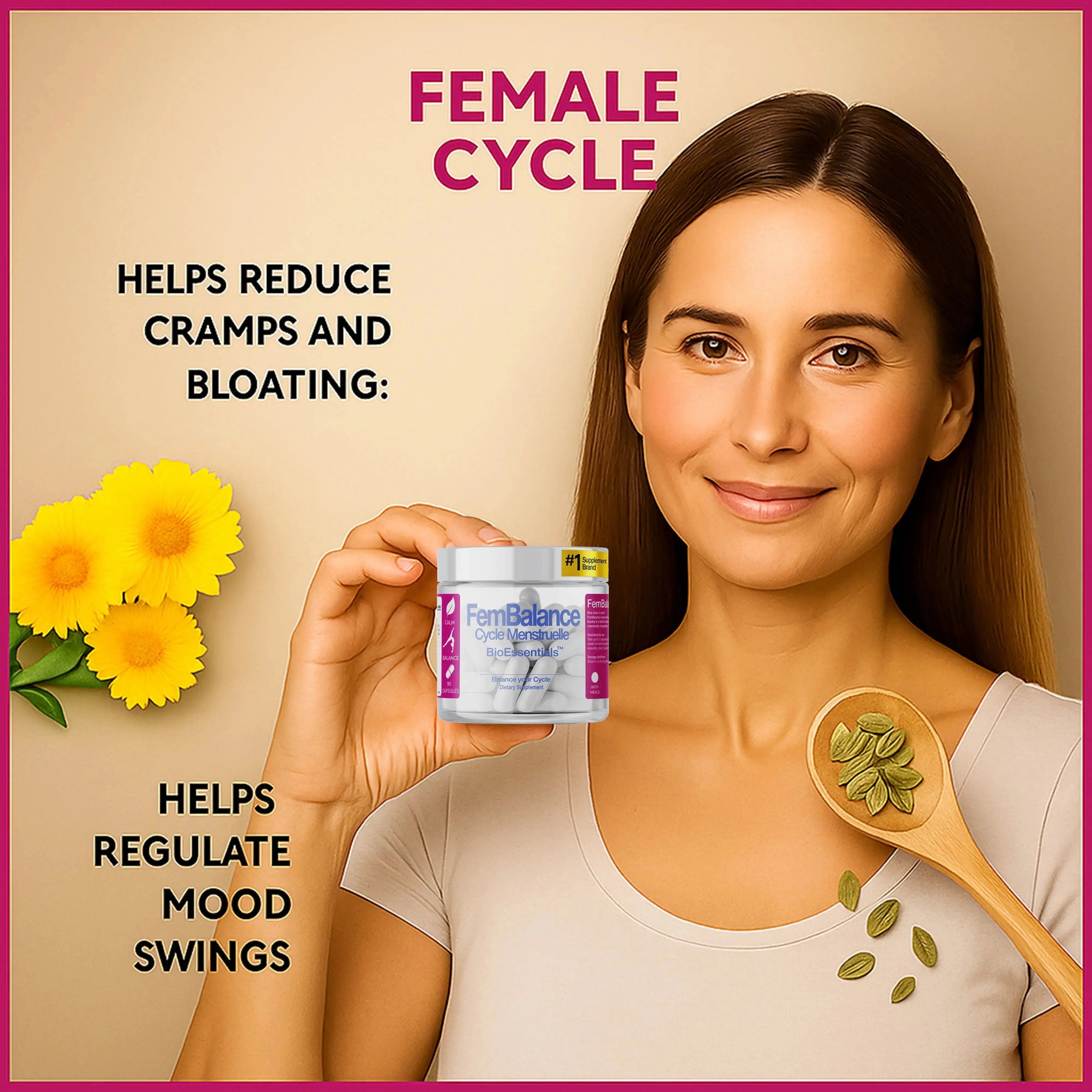FEMBALANCE® Cycle Support Complex – PMS &amp; Monthly Comfort Formula Botanical + Mineral Support for Mood Balance, Relaxation &amp; Cycle Comfort BioEssentials
