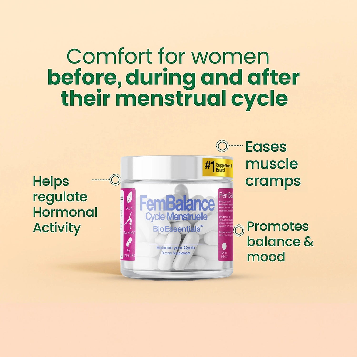 FEMBALANCE® Cycle Support Complex – PMS &amp; Monthly Comfort Formula Botanical + Mineral Support for Mood Balance, Relaxation &amp; Cycle Comfort BioEssentials