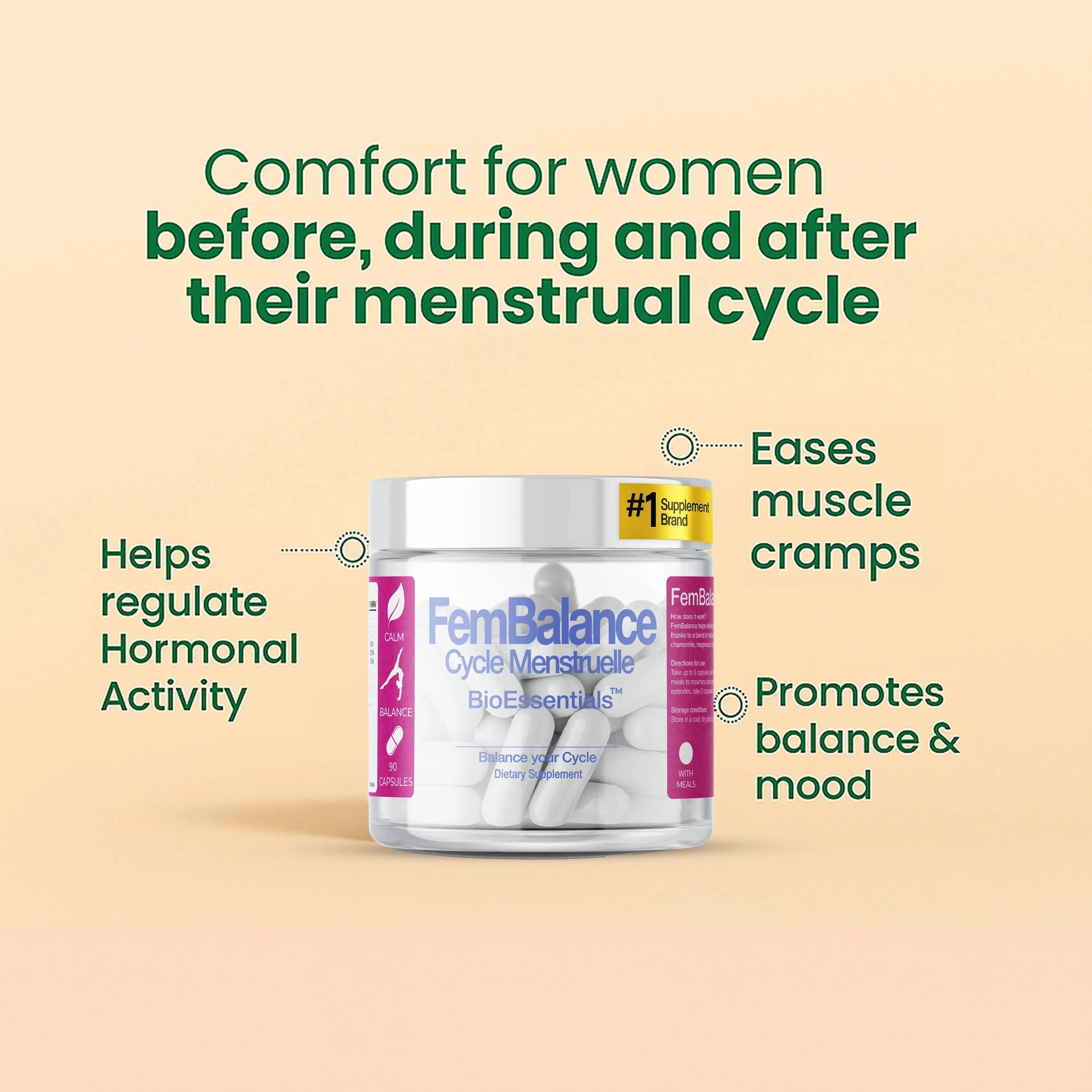 FEMBALANCE® Cycle Support Complex – PMS &amp; Monthly Comfort Formula Botanical + Mineral Support for Mood Balance, Relaxation &amp; Cycle Comfort BioEssentials