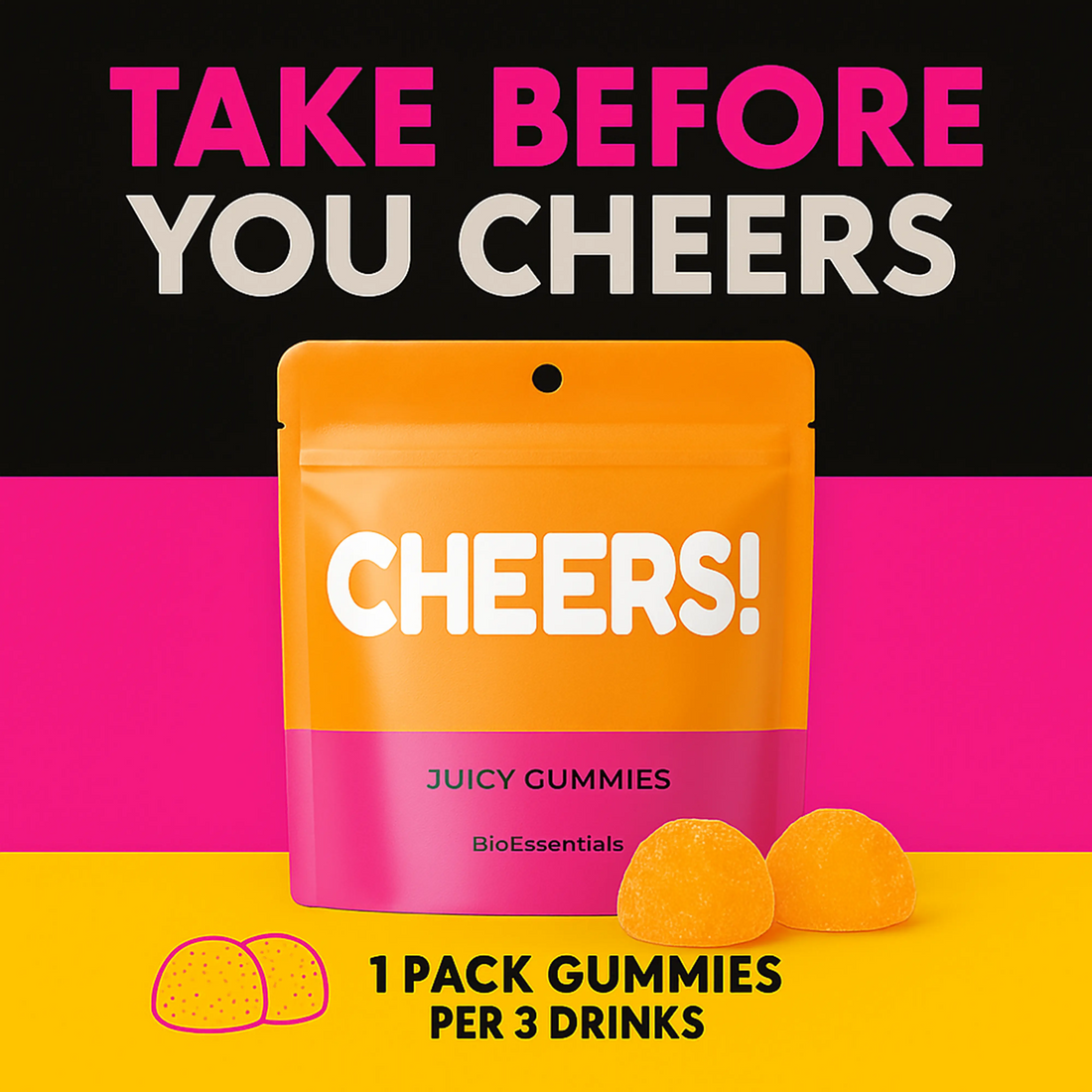 CHEERS!® Juicy Gummies Liver Support Supplement with DHM &amp; Vitamins - 18 Doses for Balanced Social Wellness - BioEssentials