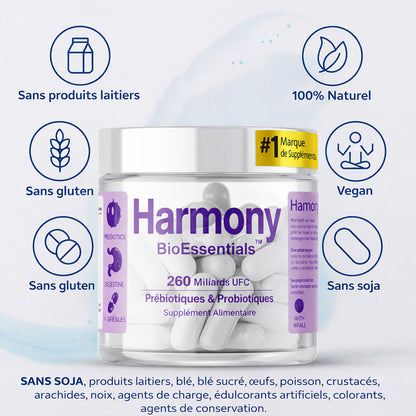 BioEssentials Harmony – Multi-Strain Probiotic &amp; Prebiotic Complex with Enzymes – 260 Billion CFU &amp; 10 Strains – Gut Microbiome &amp; Immune Support – Inulin FOS GOS + Vit C D3 – 90 Vegan HPMC Capsules