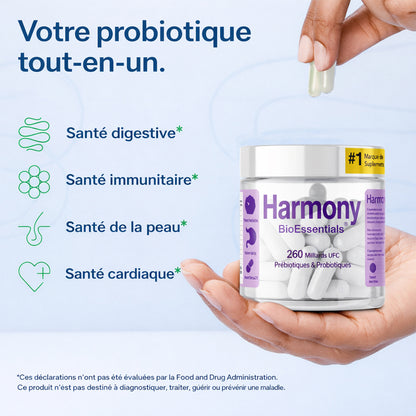 BioEssentials Harmony – Multi-Strain Probiotic &amp; Prebiotic Complex with Enzymes – 260 Billion CFU &amp; 10 Strains – Gut Microbiome &amp; Immune Support – Inulin FOS GOS + Vit C D3 – 90 Vegan HPMC Capsules