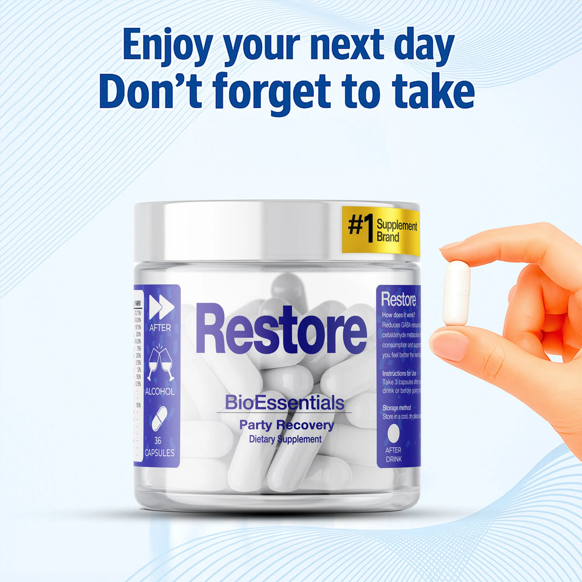 RESTORE® Happy Mornings and Night Recovery – DHM + L-Cysteine Detox &amp; Next-Day Support – Hangover Recovery &amp; Happy Mornings BioEssentials