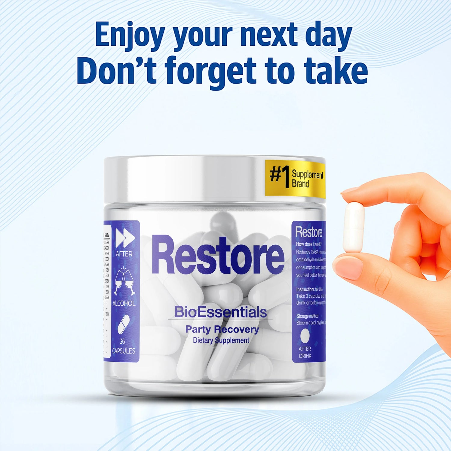 RESTORE® Happy Mornings and Night Recovery – DHM + L-Cysteine Detox &amp; Next-Day Support – Hangover Recovery &amp; Happy Mornings BioEssentials