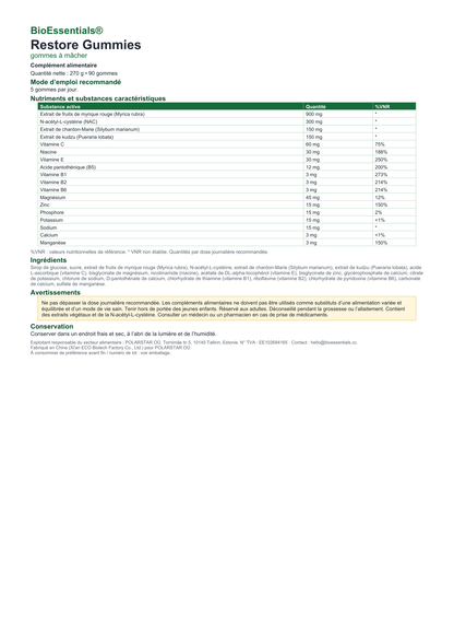 BioEssentials Restore Gummies label - FR