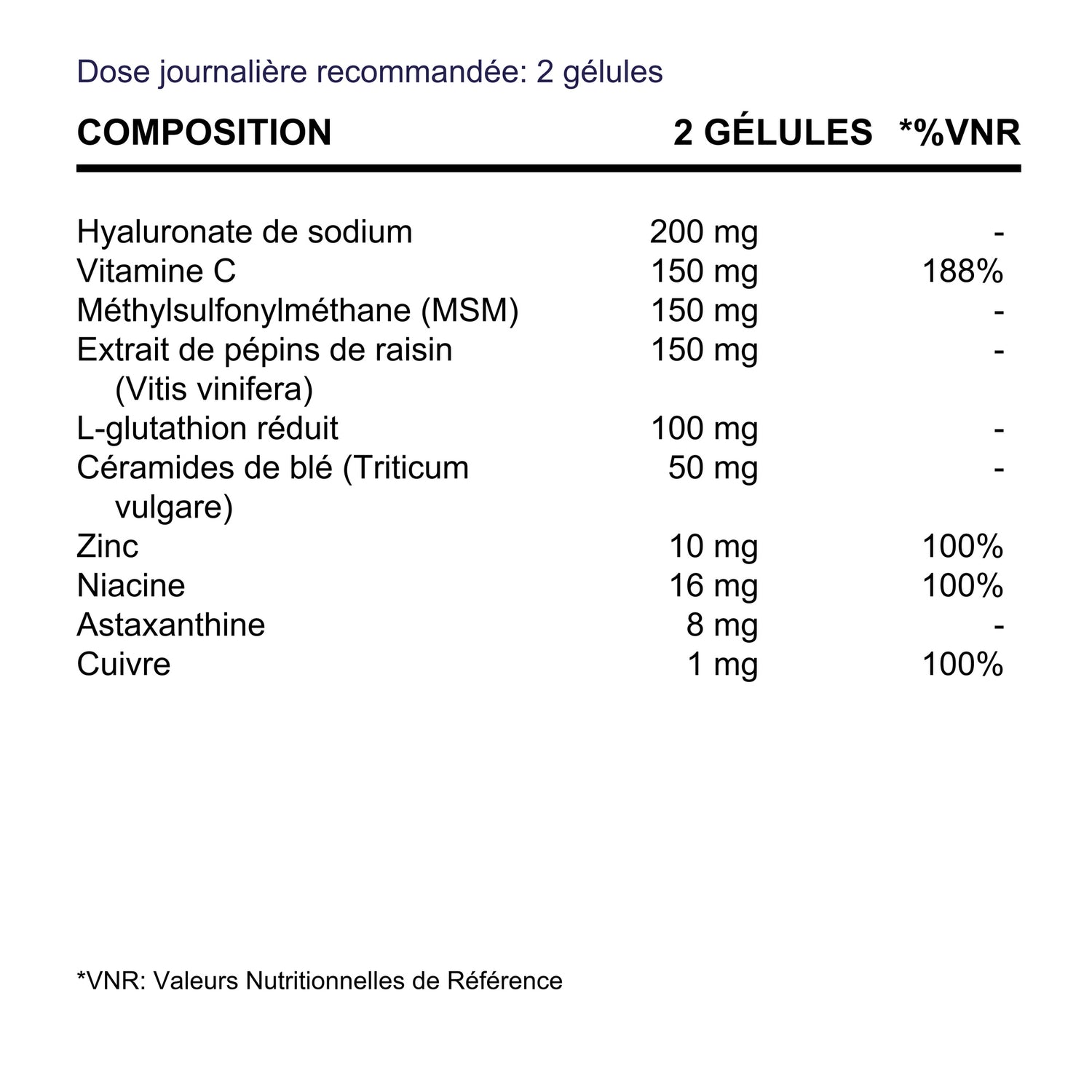 BioEssentials SkinGlow supplement facts - FR